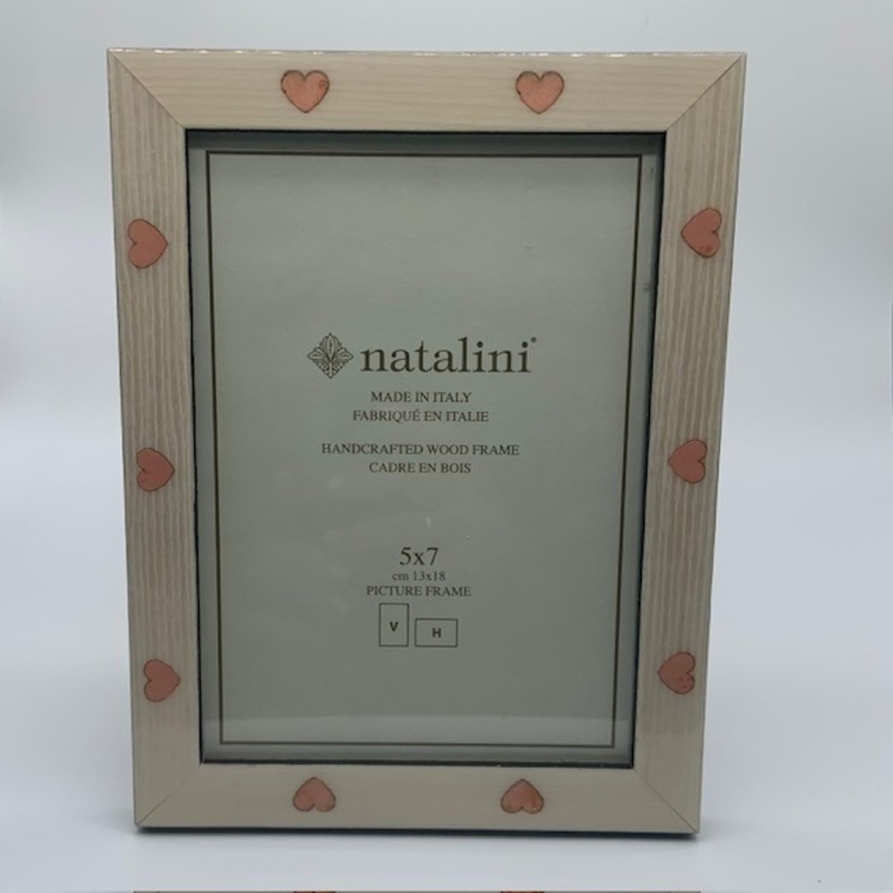 Natalini Italy 5x7 Handcrafted Wood Picture Frame Pink Hearts Made in Italy